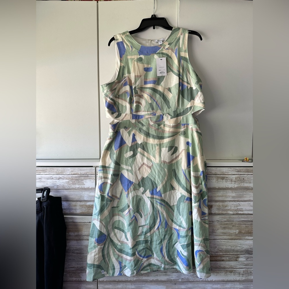 💚 Nine West Green Cutout Midi Dress XL Sleeveless Tiered NWT